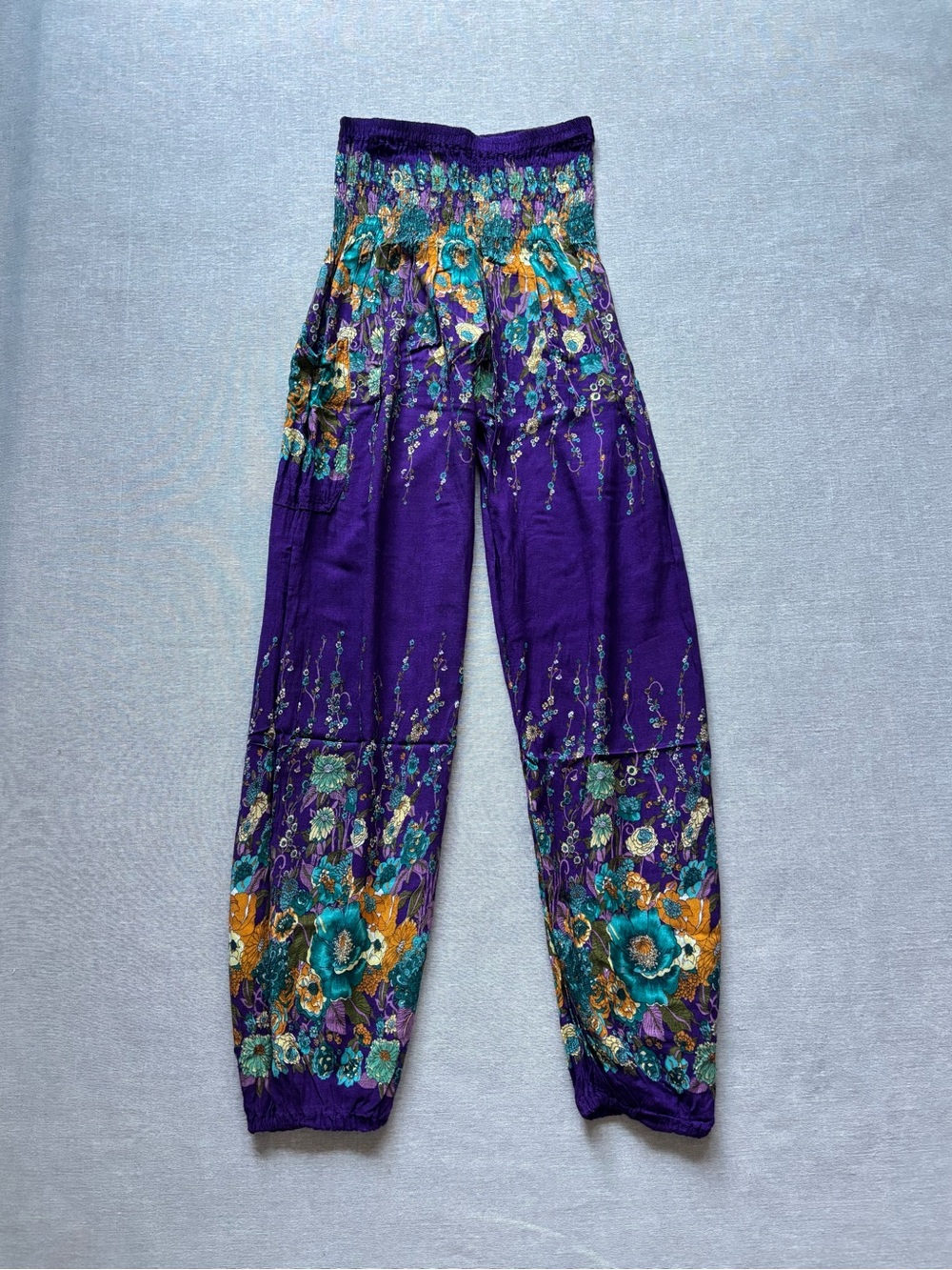 Vintage purple floral bohemian whimsical lounge festival harem pants